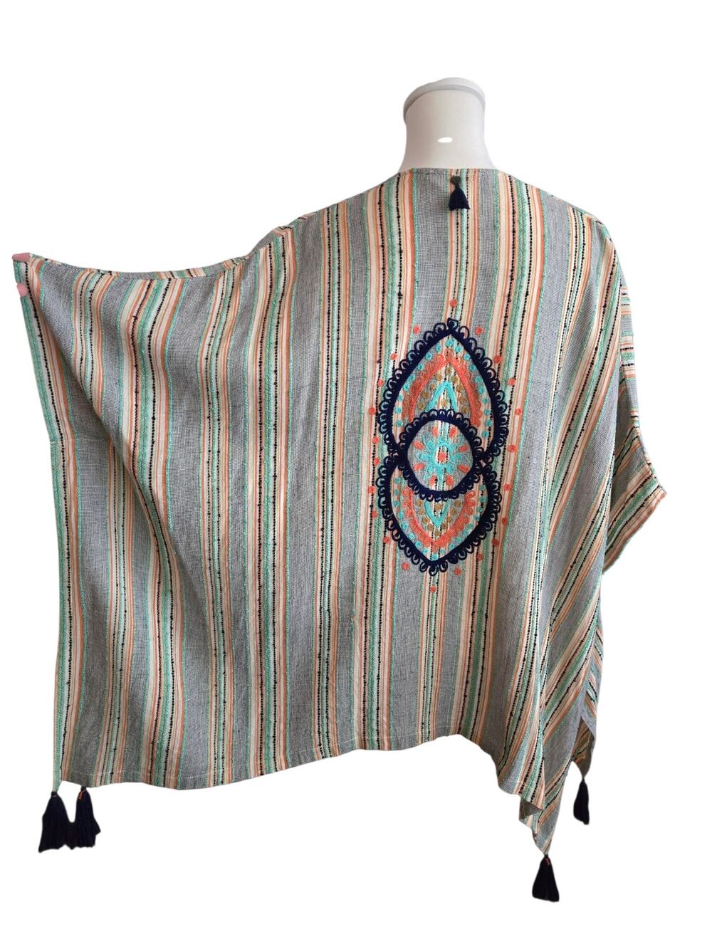 Bohemian Flowy Embroidered Fringe Kimono Top Free Size Festival Vacation